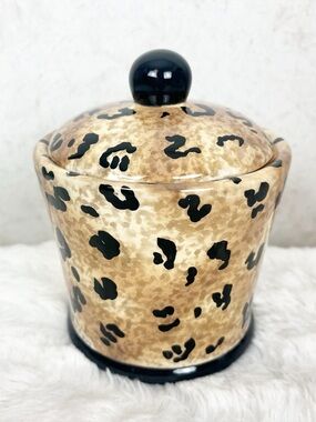 Home Interiors Leopard Print Small Canister Jar Safari Jungle Rare Ceramic Retro